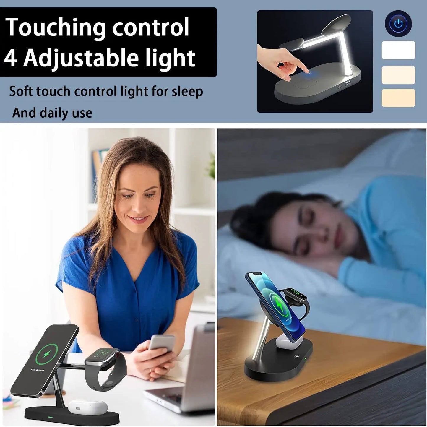 Cargador Inalámbrico 3 en 1 de Alta Velocidad – Compatible con iPhone, Apple Watch y AirPods, Todo en Una Sola Estación