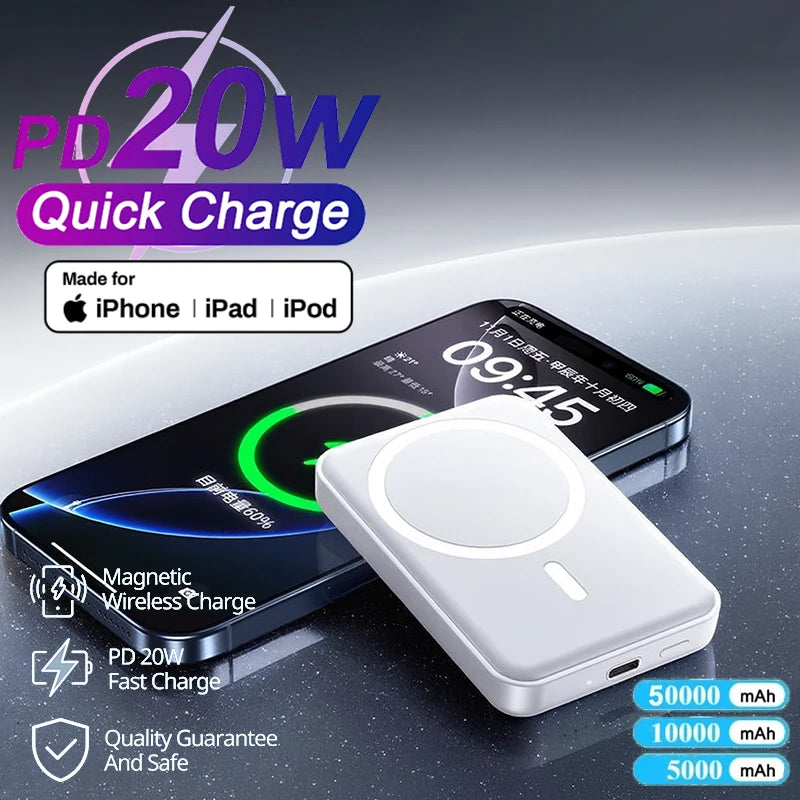Batería Externa Magnética 50,000 mAh – Carga Rápida y Portátil para iPhone 12 a 17 con Tecnología MagSafe