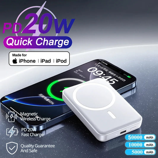Batería Externa Magnética 50,000 mAh – Carga Rápida y Portátil para iPhone 12 a 17 con Tecnología MagSafe