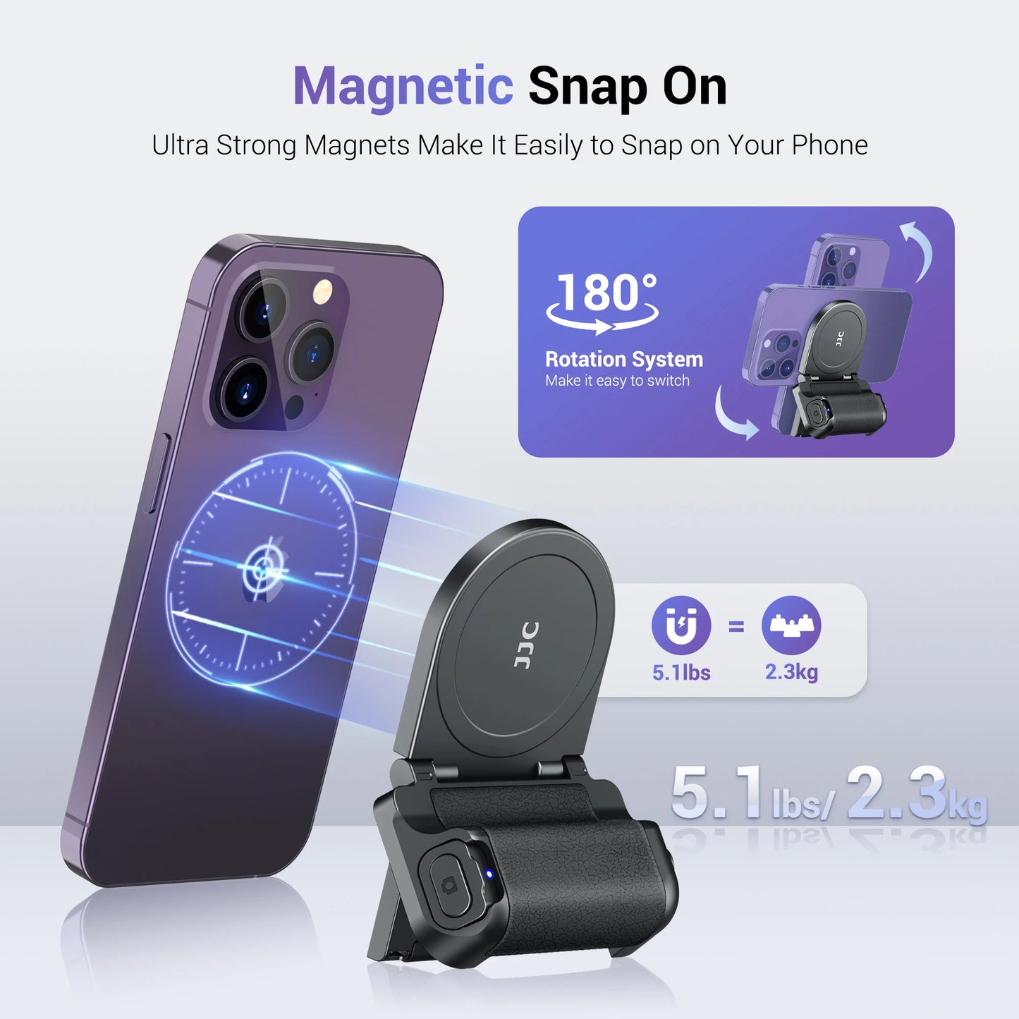 Empuñadura Magnética Pro para iPhone con Control Remoto Bluetooth y Montura Universal 1/4" – Estabilidad y Precisión para Fotos y Vídeos